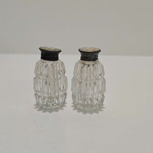 Birks - Vintage Cut Crystal Salt & Pepper Shakers, Sterling Silver & MOP​​​